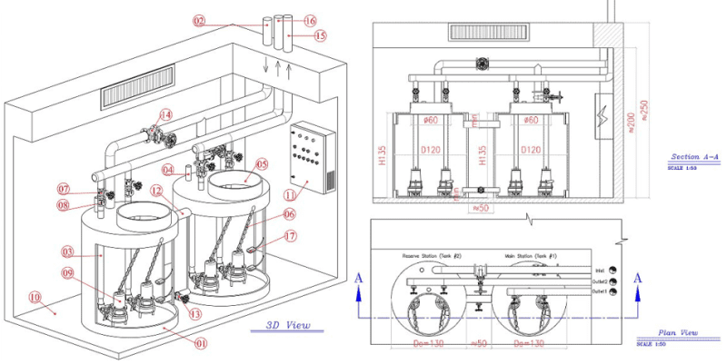 نقشه طراحی ایستگاه پمپاژ فاضلاب